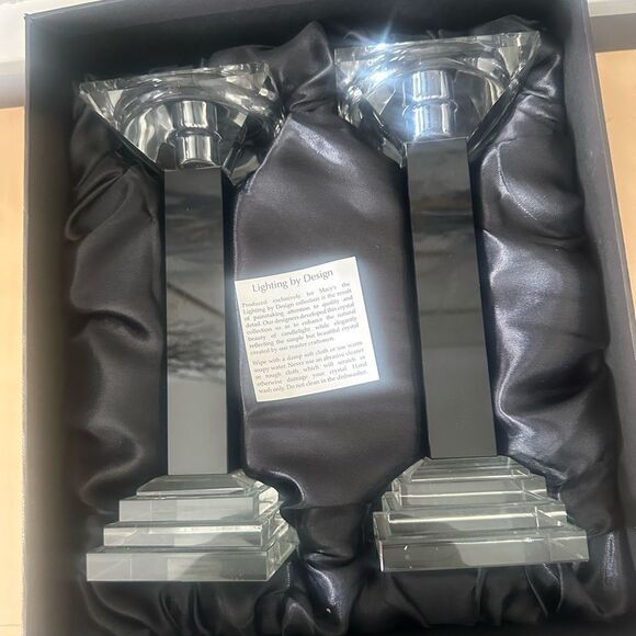 Metropolitan 9" Ebony Crystal Candlestick Pair - Picture 6 of 6